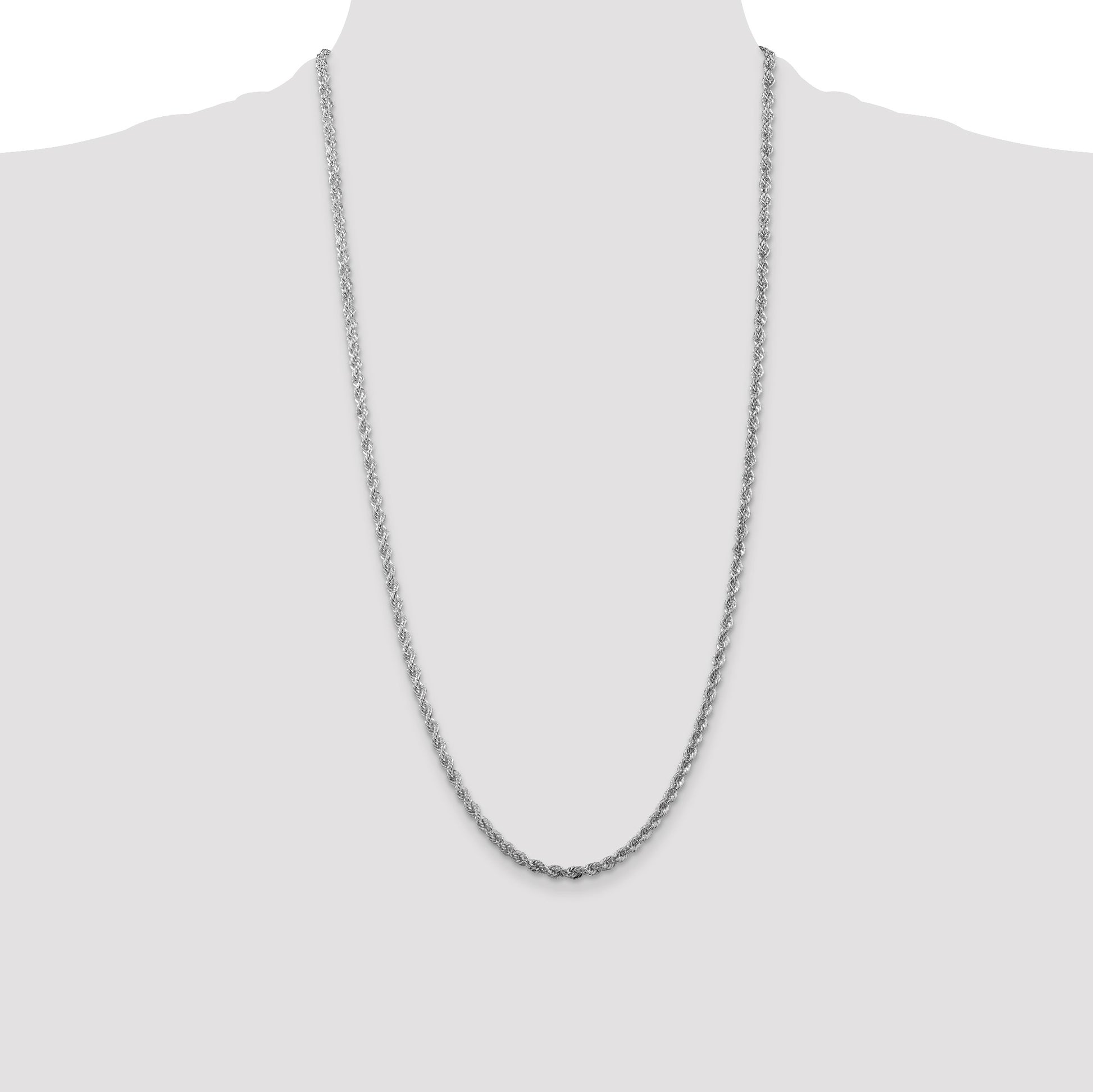 Sterling Silver Rhodium-plated 3mm Solid Rope Chain