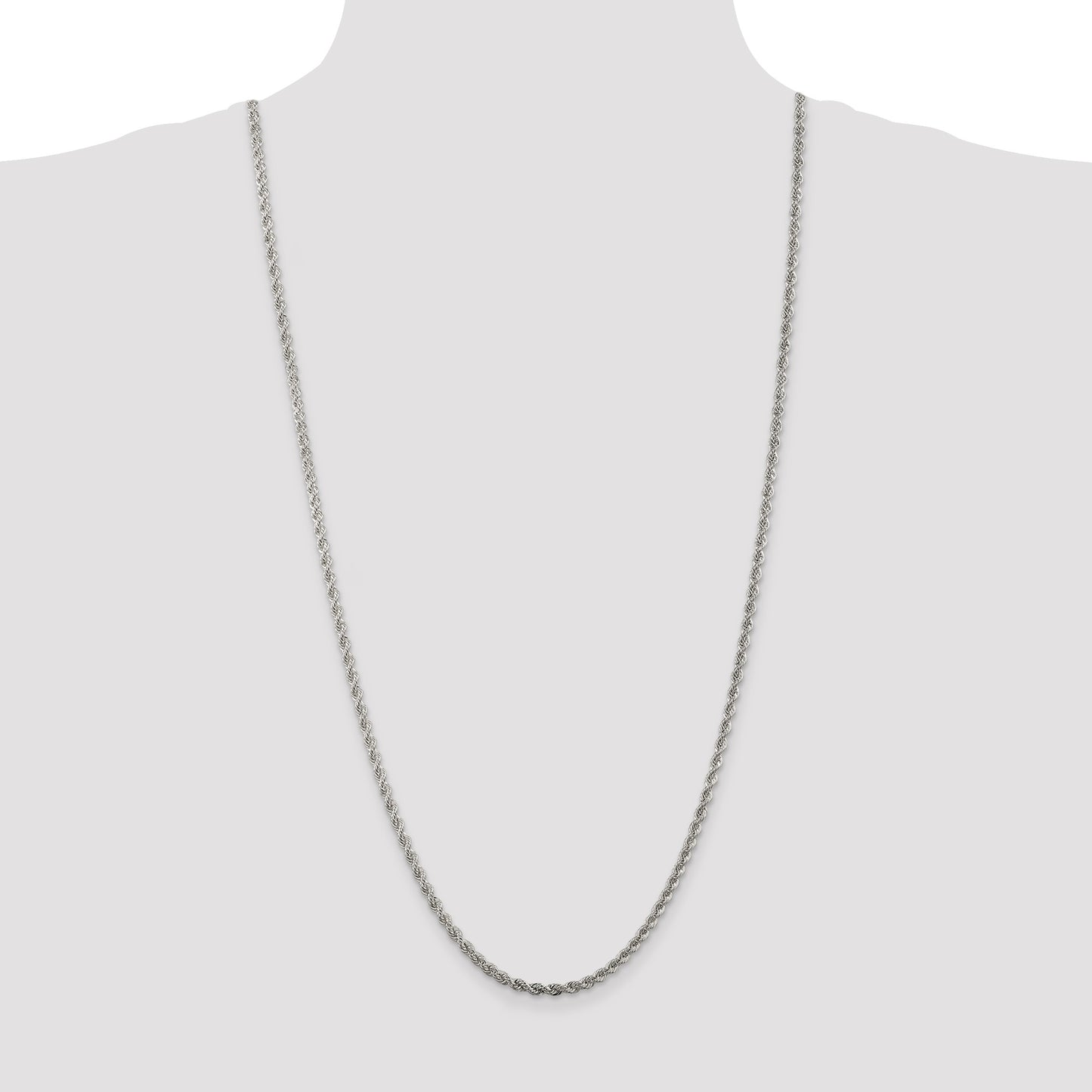 Sterling Silver Rhodium-plated 3mm Solid Rope Chain