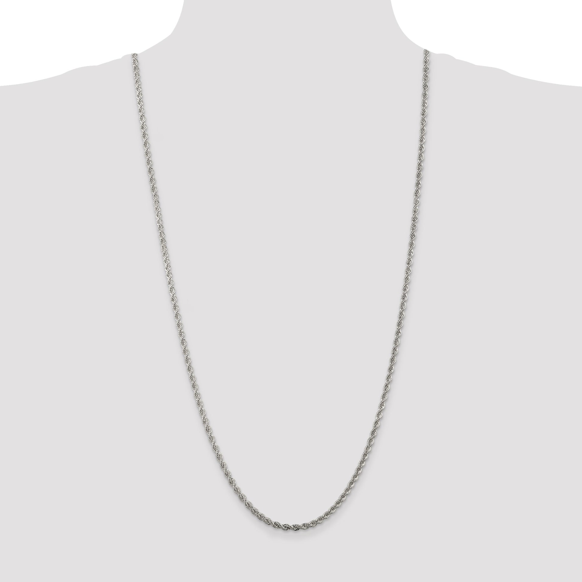 Sterling Silver Rhodium-plated 3mm Solid Rope Chain