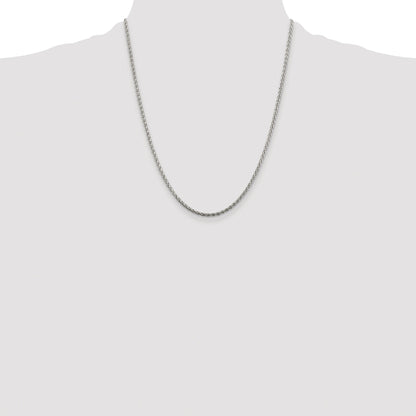 Sterling Silver Rhodium-plated 2mm Diamond-cut Spiga Chain