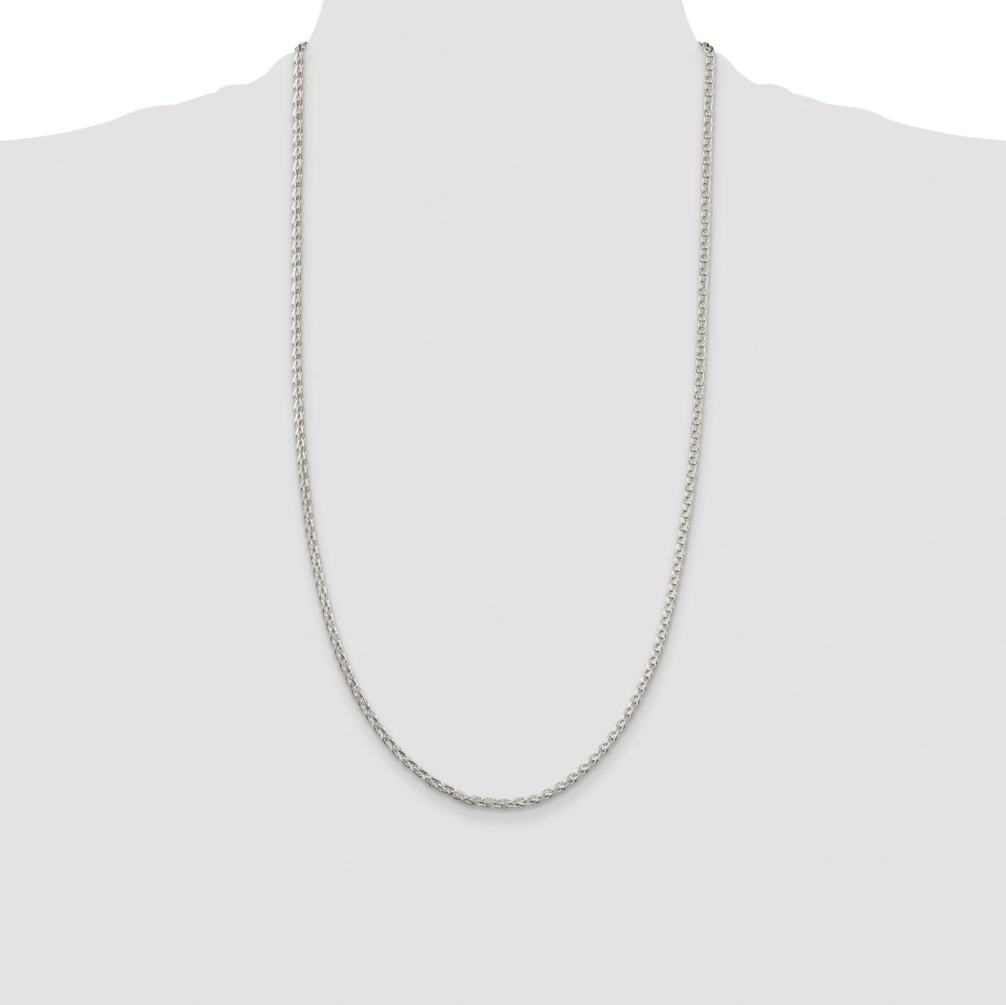 Sterling Silver Rhodium-plated 2.75mm Diamond-cut Spiga Chain