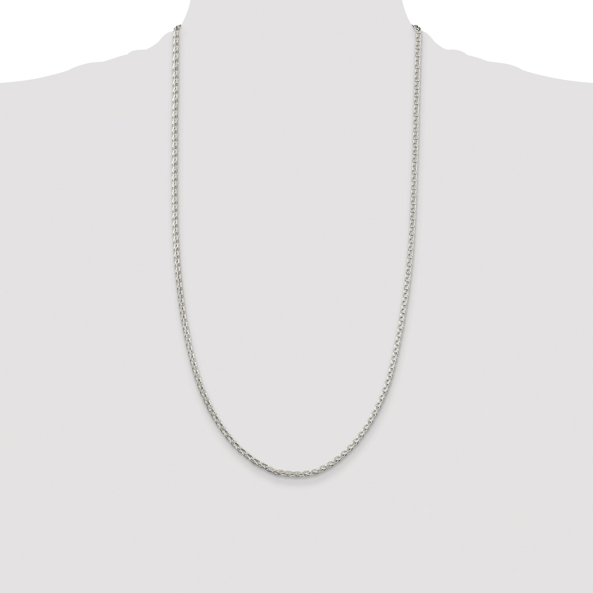 Sterling Silver Rhodium-plated 2.75mm Diamond-cut Spiga Chain