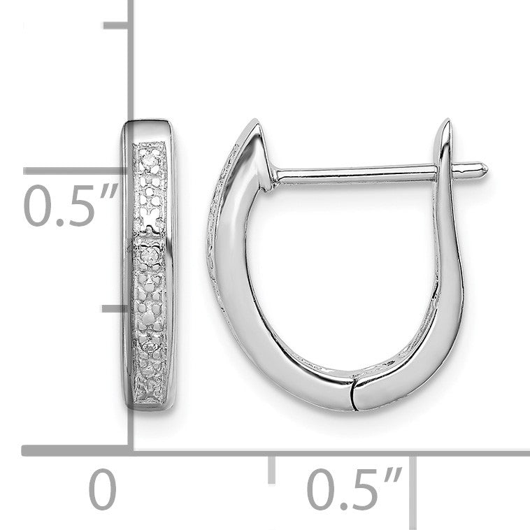 Sterling Silver Rhodium Diamond Hinged Hoop Earrings