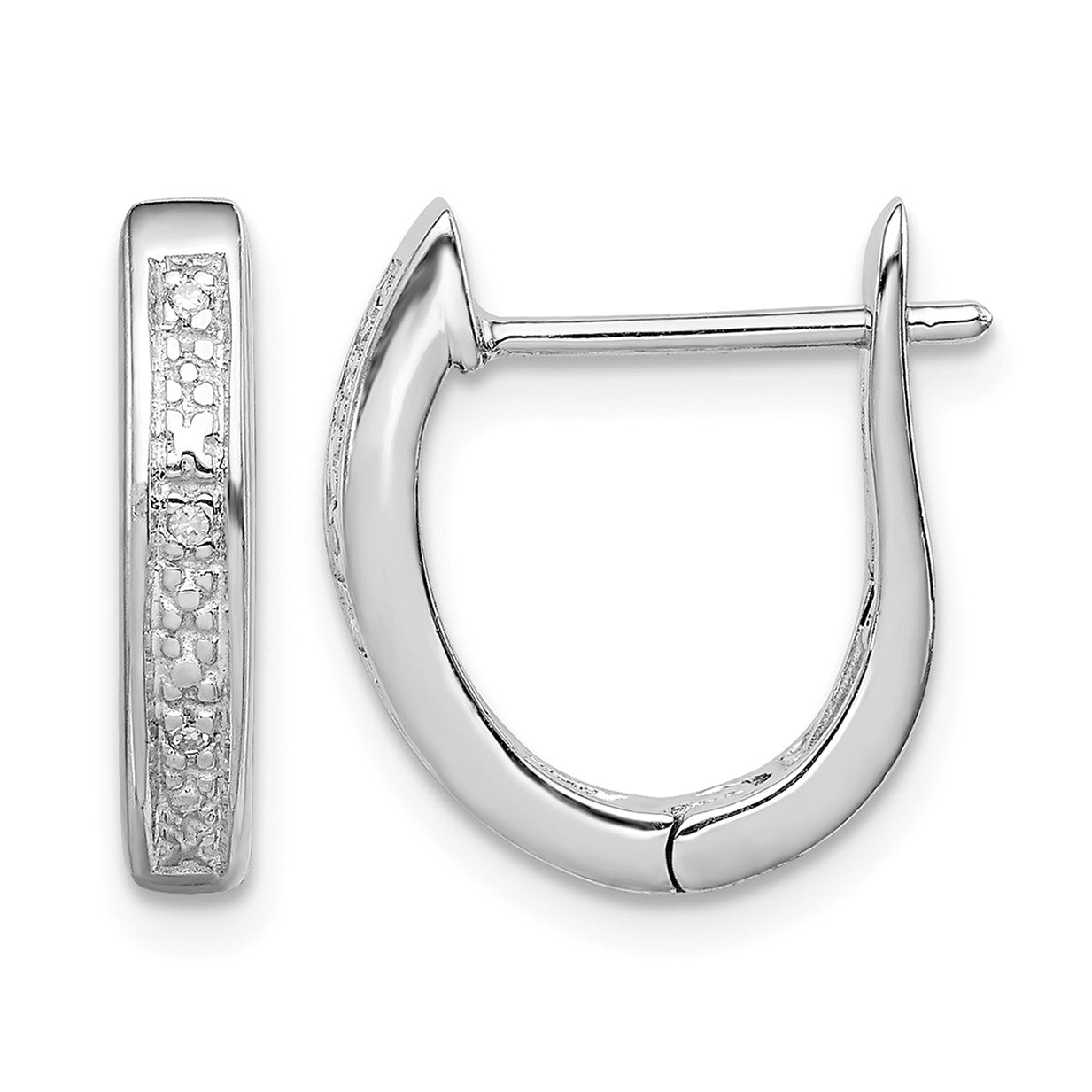 Sterling Silver Rhodium Diamond Hinged Hoop Earrings