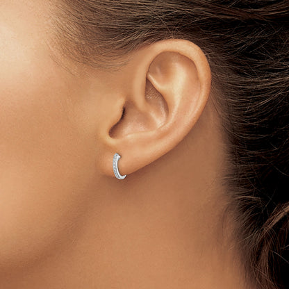 Sterling Silver Rhodium Diam. Huggie Earrings