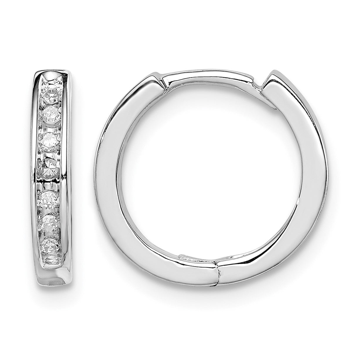 Sterling Silver Rhodium Diam. Huggie Earrings