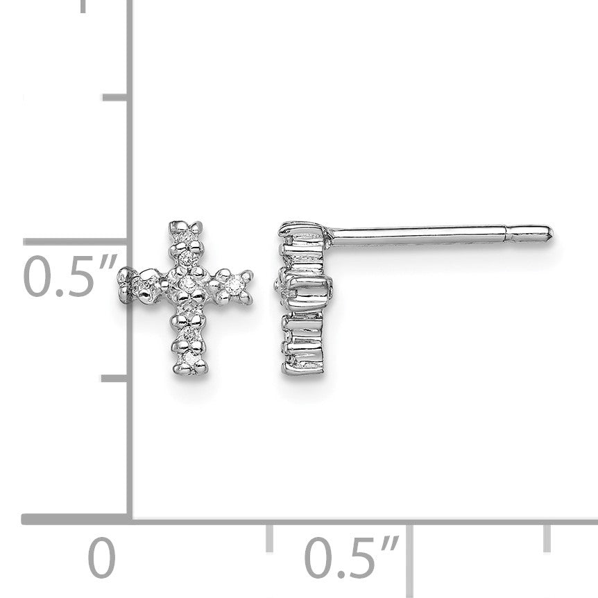 Sterling Silver Rhodium Diamond Cross Post Earrings