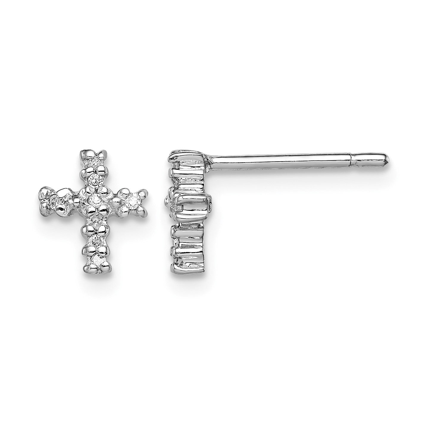 Sterling Silver Rhodium Diamond Cross Post Earrings