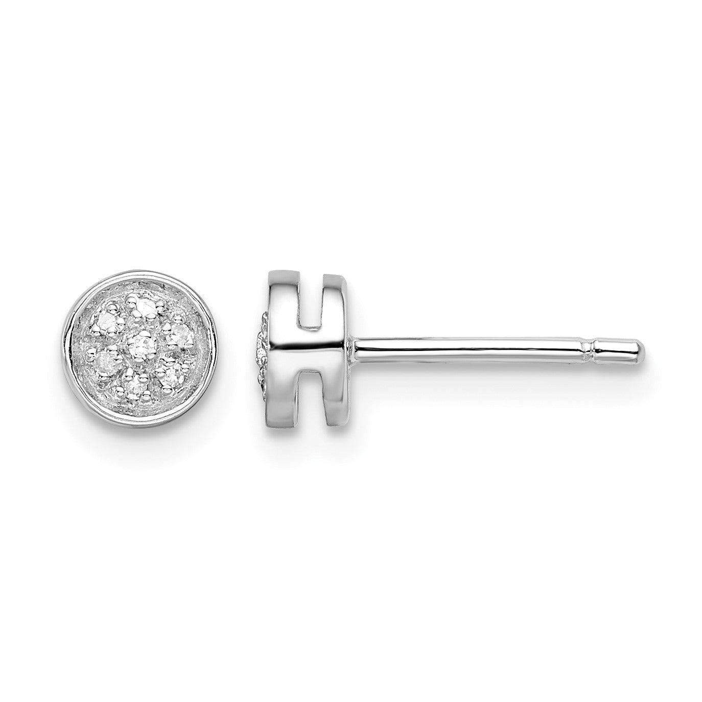 White Night Sterling Silver Rhodium-plated Diamond Circle Post Earrings
