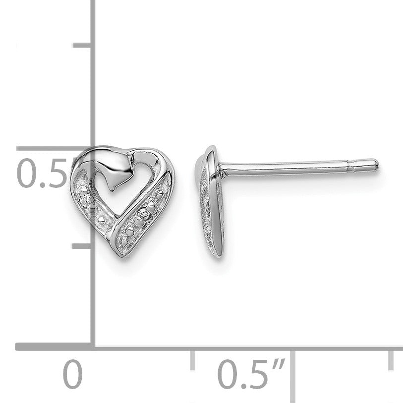 Sterling Silver Rhodium Diamond Heart Post Earrings