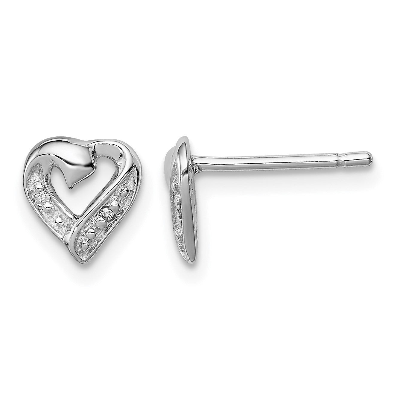 Sterling Silver Rhodium Diamond Heart Post Earrings