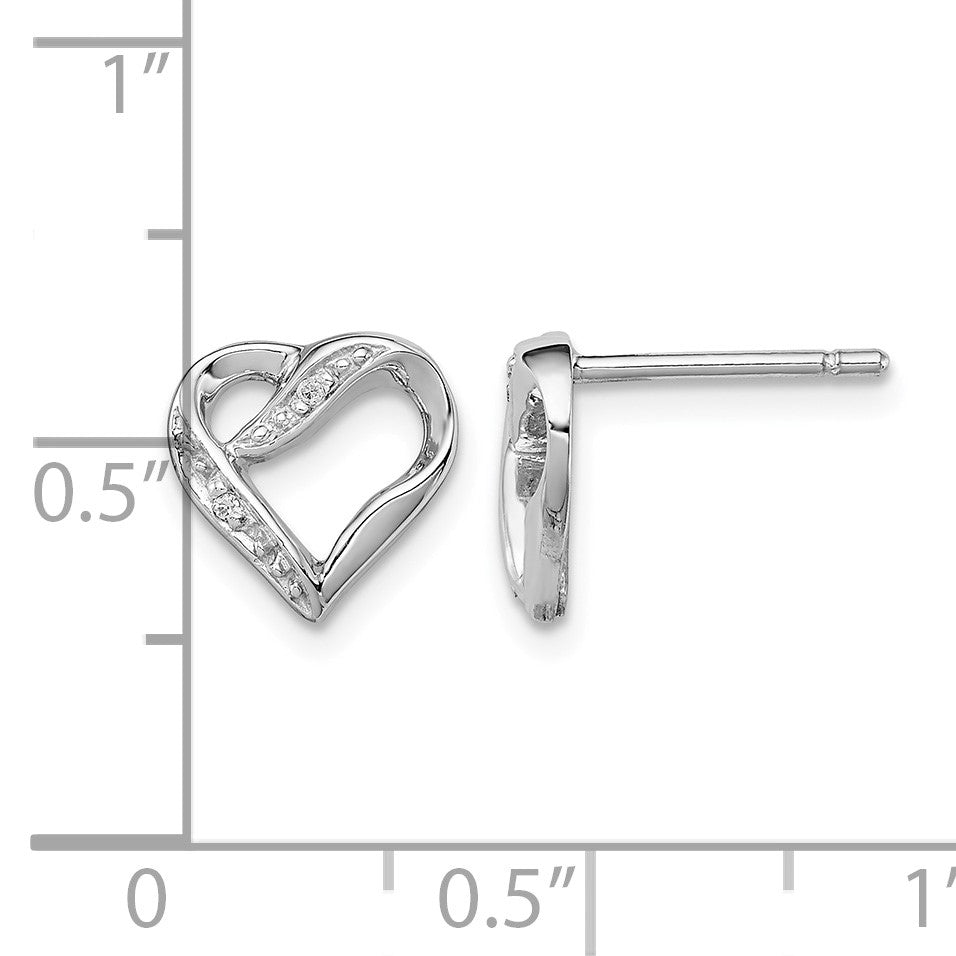 Sterling Silver Rhodium Diamond Heart Post Earrings