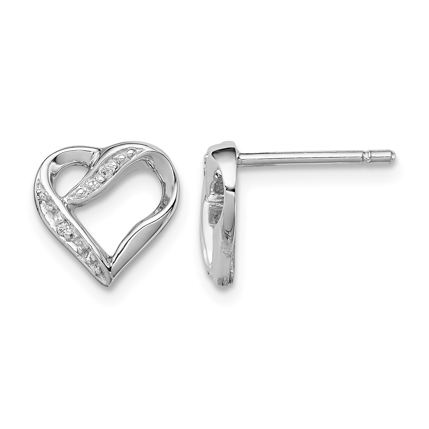Sterling Silver Rhodium Diamond Heart Post Earrings