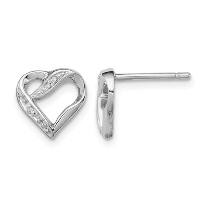 Sterling Silver Rhodium Diamond Heart Post Earrings