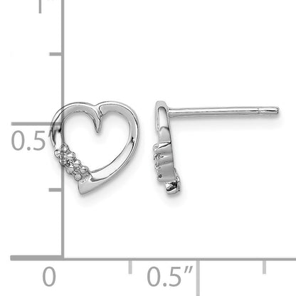 Sterling Silver Rhodium Diamond Heart Post Earrings