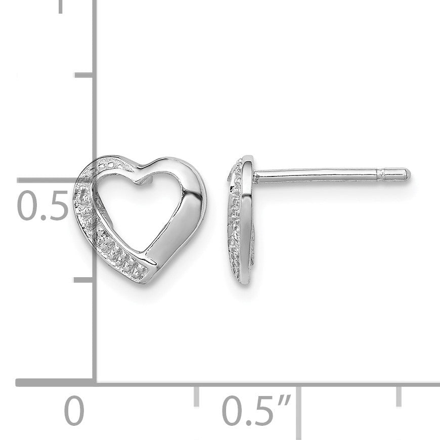 Sterling Silver Rhodium Diamond Heart Post Earrings