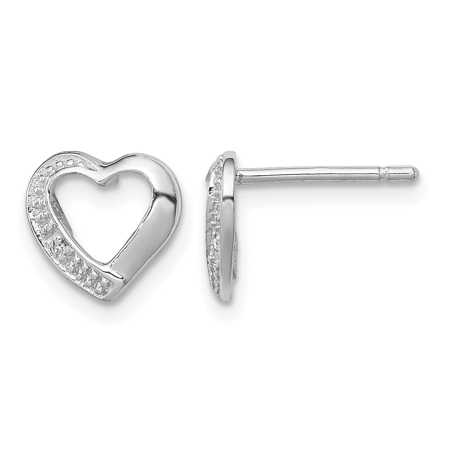 Sterling Silver Rhodium Diamond Heart Post Earrings