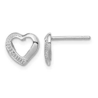 Sterling Silver Rhodium Diamond Heart Post Earrings