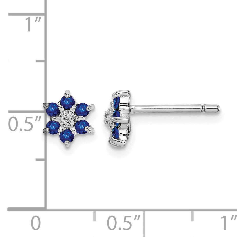 Sterling Silver Rhodium Sapphire & Diamond Post Earrings