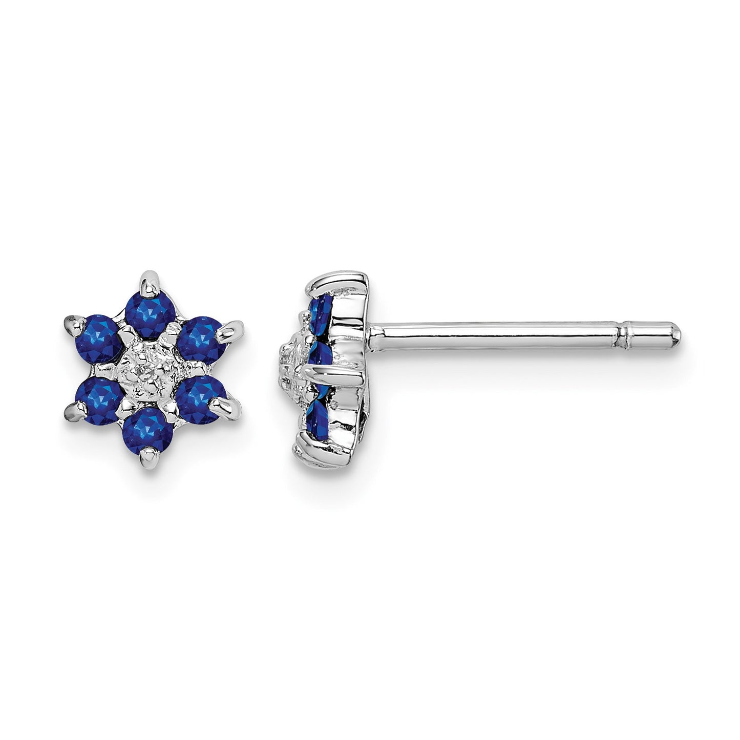 Sterling Silver Rhodium Sapphire & Diamond Post Earrings