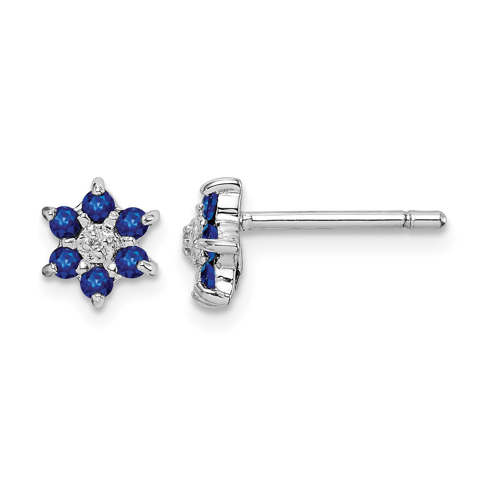 Sterling Silver Rhodium Sapphire & Diamond Post Earrings