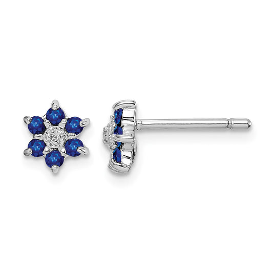 Sterling Silver Rhodium Sapphire & Diamond Post Earrings