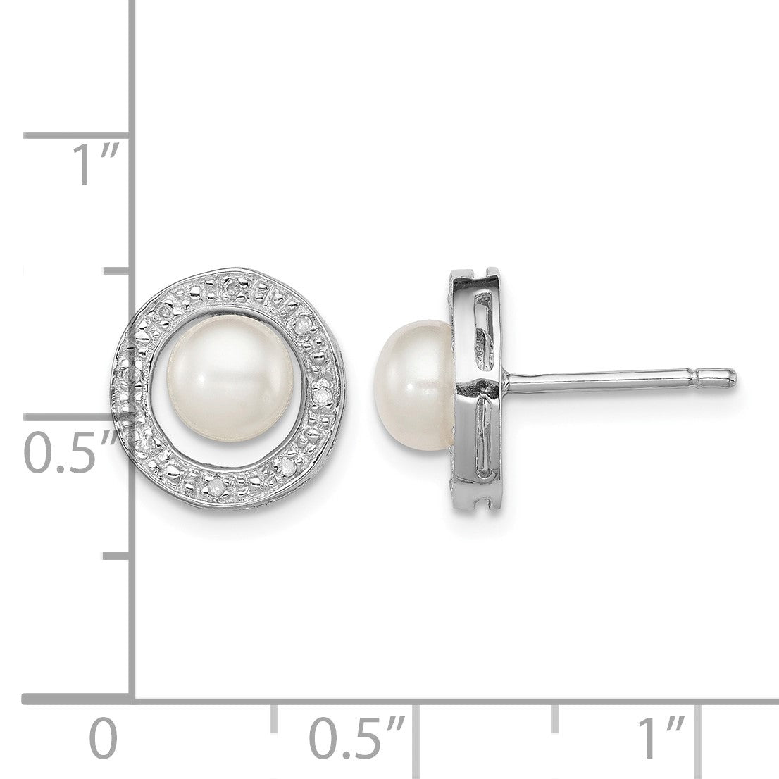 Sterling Silver Rhodium 6mm FW Cultured Pearl & Diamond Post Ear