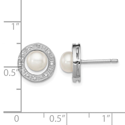 Sterling Silver Rhodium 6mm FW Cultured Pearl & Diamond Post Ear