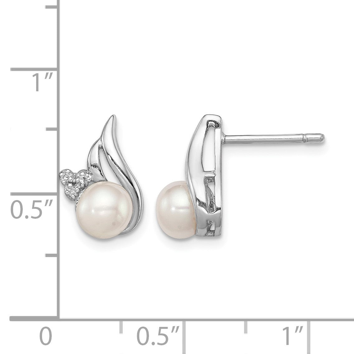 Sterling Silver Rhodium 6mm FW Cultured Pearl & Diamond Post Ear
