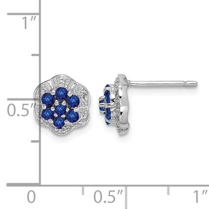 Sterling Silver Rhodium Sapphire & Diamond Post Earrings