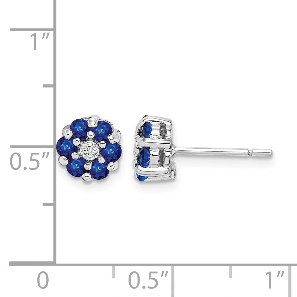 Sterling Silver Rhodium Sapphire & Diamond Post Earrings