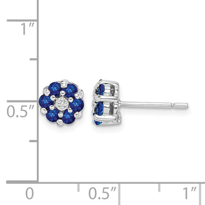 Sterling Silver Rhodium Sapphire & Diamond Post Earrings