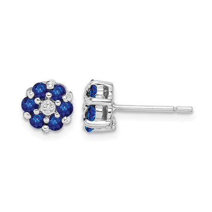 Sterling Silver Rhodium Sapphire & Diamond Post Earrings
