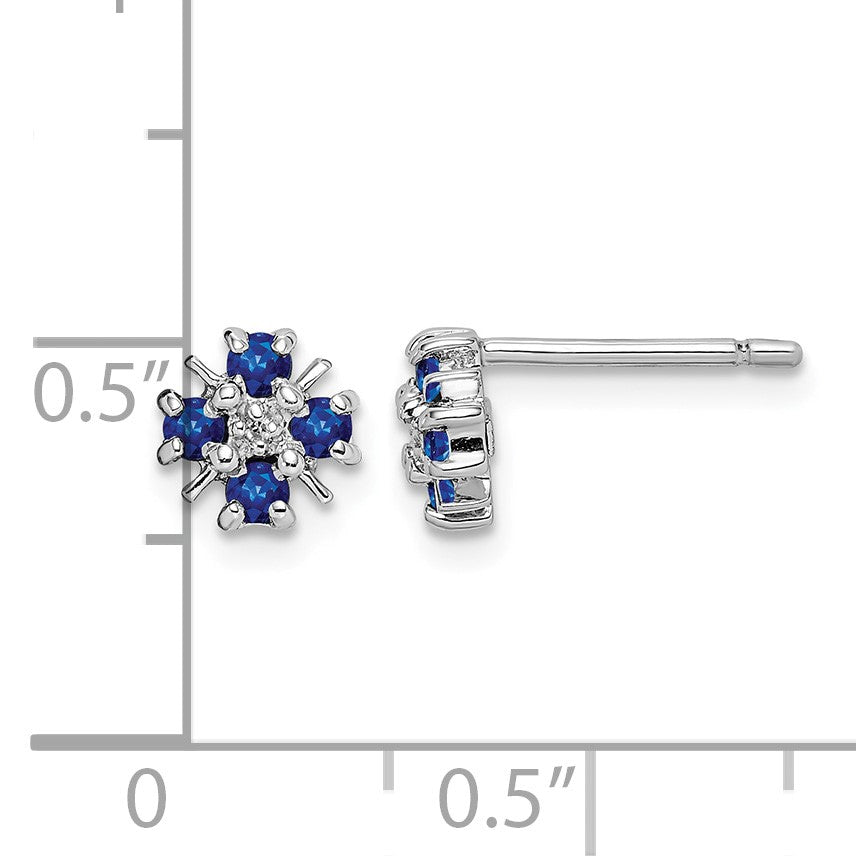 Sterling Silver Rhodium Sapphire & Diamond Post Earrings