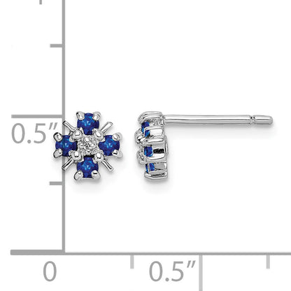 Sterling Silver Rhodium Sapphire & Diamond Post Earrings