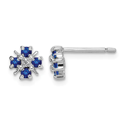 Sterling Silver Rhodium Sapphire & Diamond Post Earrings