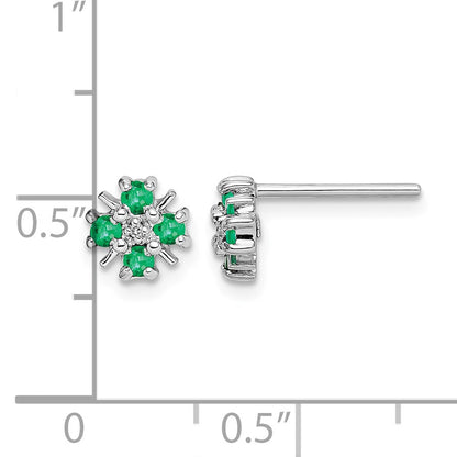 Sterling Silver Rhodium Emerald & Diamond Post Earrings