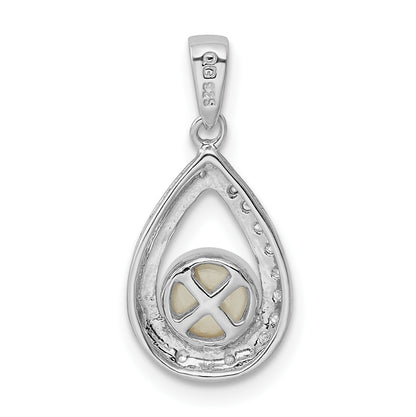 Sterling Silver Rhodium FW Cultured Pearl & Diamond Pendant