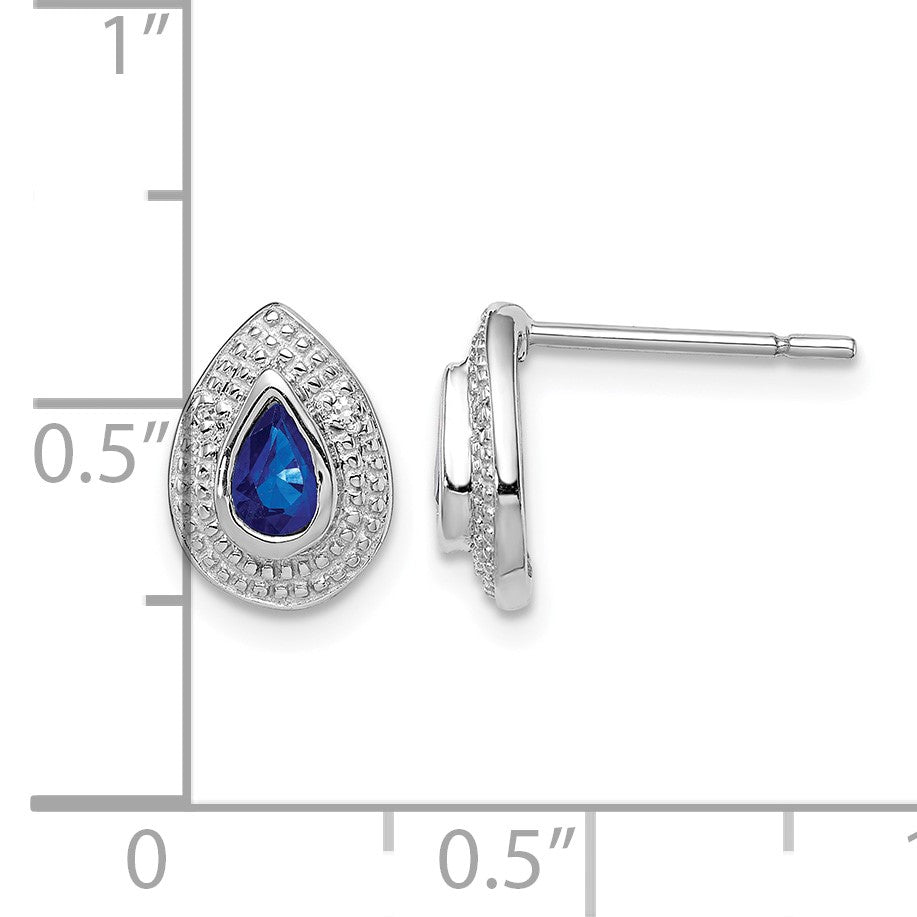 Sterling Silver Rhodium Dark Sapphire & Diamond Post Earrings