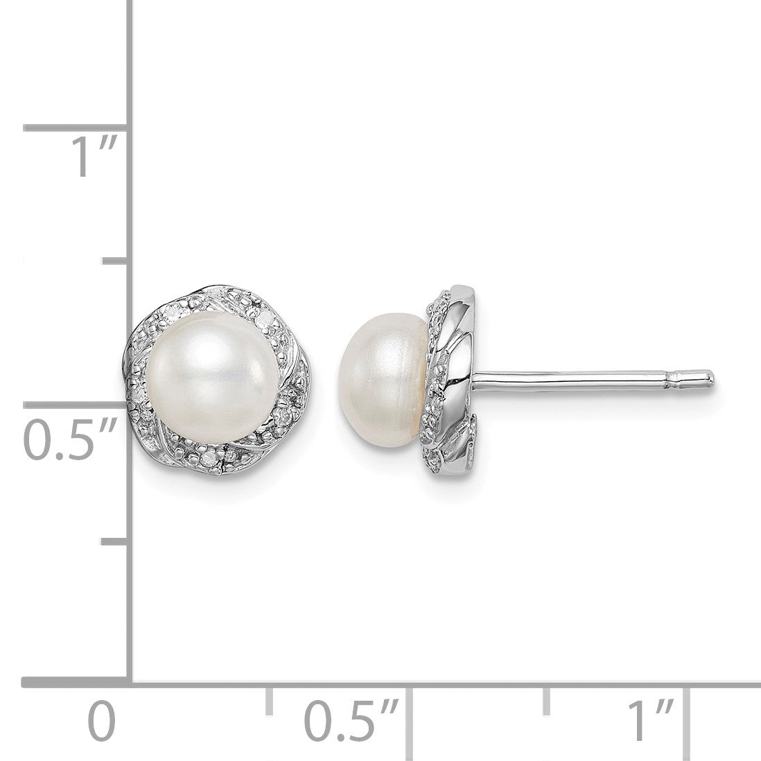 Sterling Silver Rhodium FW Cultured Pearl & Diamond Post Earrings