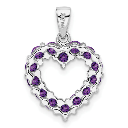 Sterling Silver Rhodium Plated Amethyst Heart Pendant