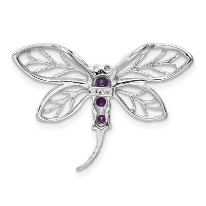 Sterling Silver Rhodium Amethyst Dragonfly Pendant
