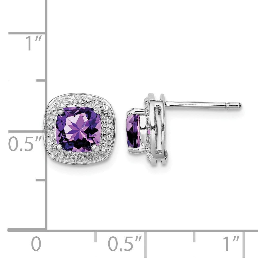 Sterling Silver Rhodium Plated Amethyst and Diamond Post Earrings