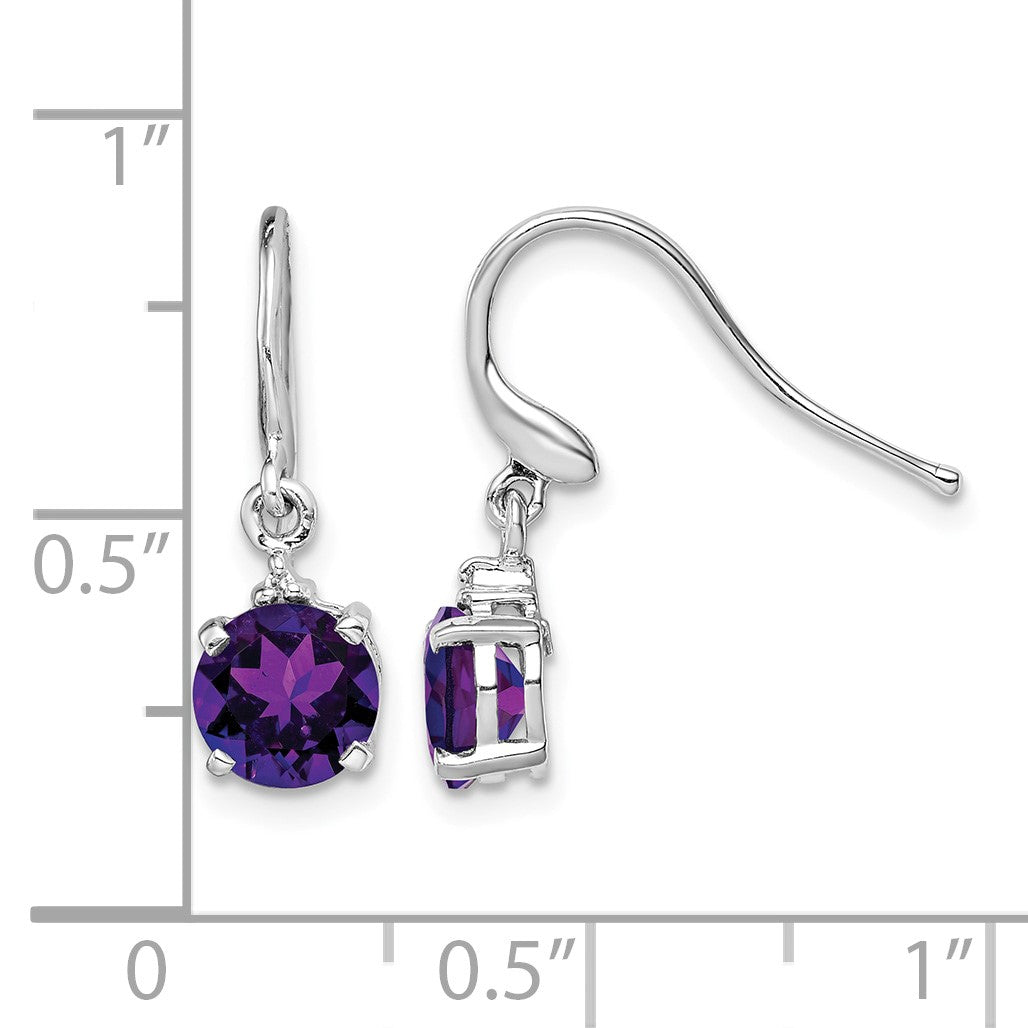 Sterling Silver Rhodium Plated Amethyst and Diamond Wire Earrings