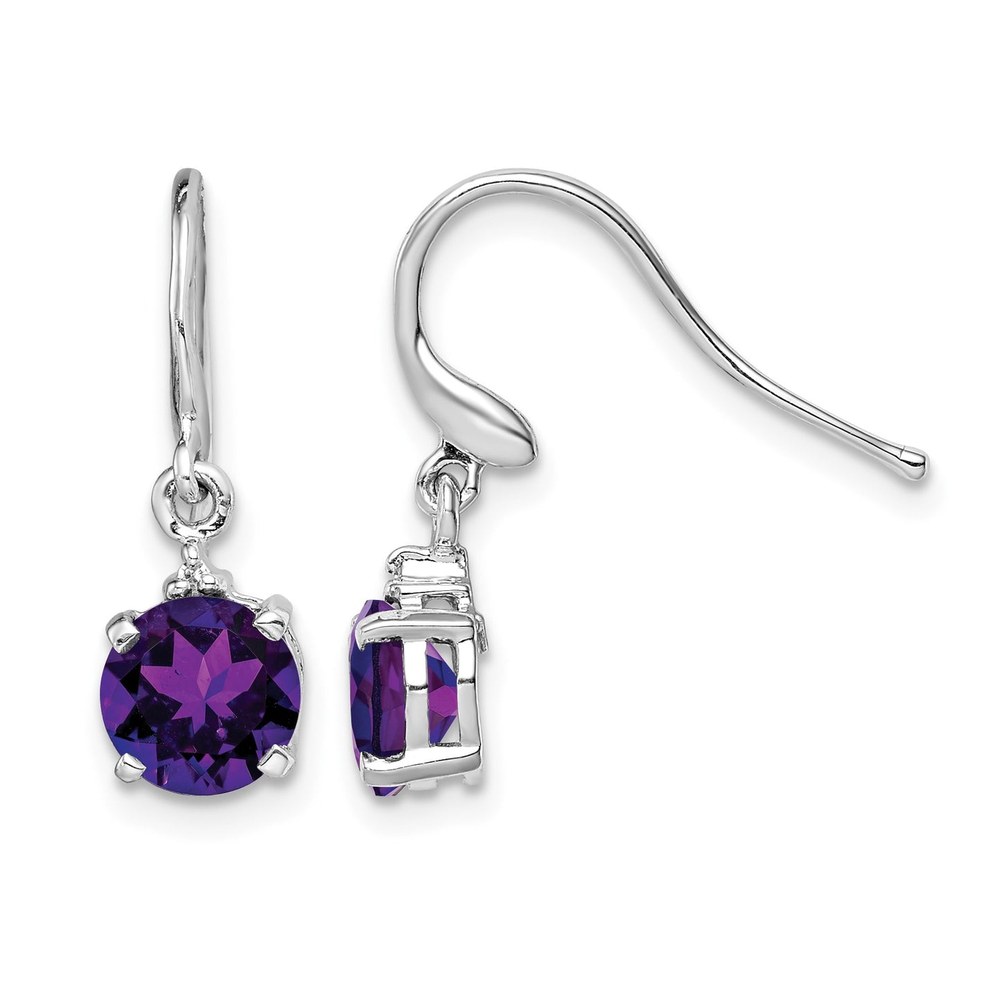 Sterling Silver Rhodium Plated Amethyst and Diamond Wire Earrings