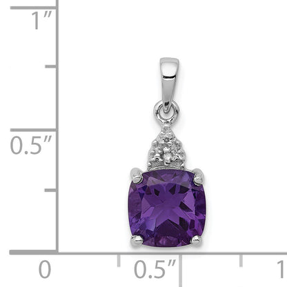 Sterling Silver Rhodium Plated Amethyst and Diamond Pendant