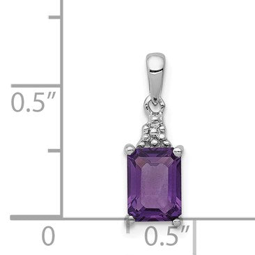 Sterling Silver Rhodium Plated Amethyst and Diamond Pendant