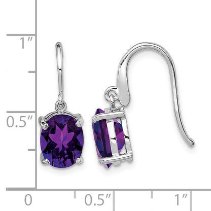 Sterling Silver Rhodium Plated  Amethyst Wire Earrings