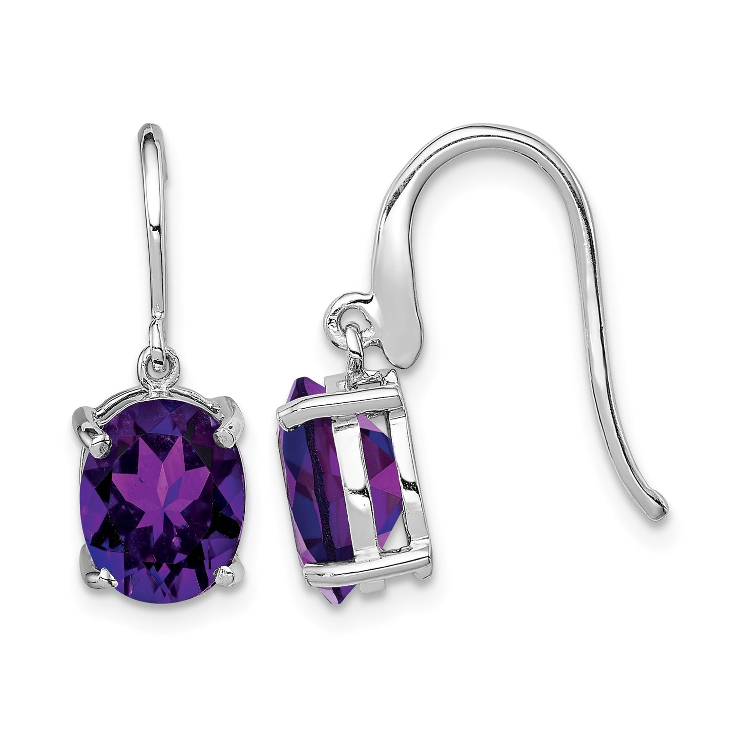 Sterling Silver Rhodium Plated  Amethyst Wire Earrings