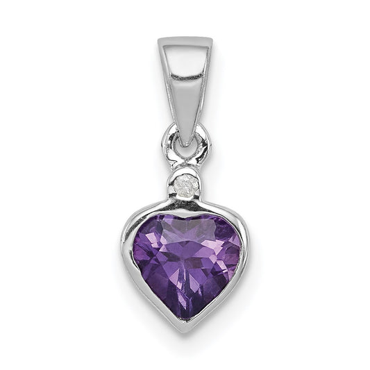 Sterling Silver Rhodium Plated Amethyst and Diamond Pendant